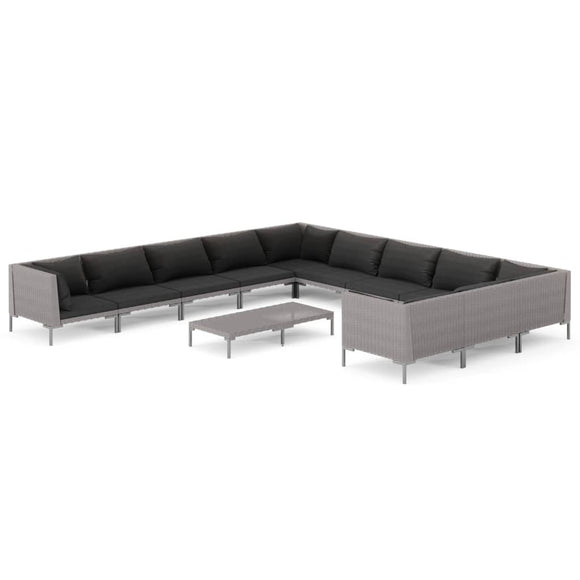 vidaXL 12-teiliges Terrassen-Lounge-Set mit Kissen Poly Rattan Dunkelgrau