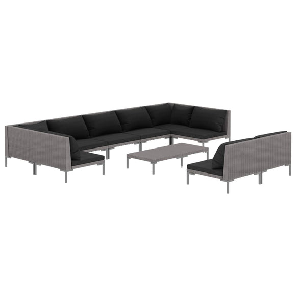 vidaXL 10-teiliges Terrassen-Lounge-Set mit Kissen Poly Rattan Dunkelgrau