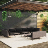 vidaXL 10-teiliges Terrassen-Lounge-Set mit Kissen Poly Rattan Dunkelgrau