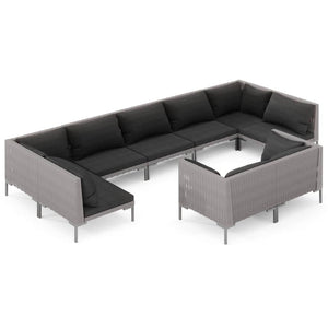 vidaXL 9-teiliges Terrassen-Lounge-Set mit Kissen Poly Rattan Dunkelgrau