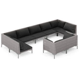 vidaXL 9-teiliges Terrassen-Lounge-Set mit Kissen Poly Rattan Dunkelgrau