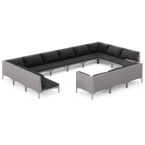 vidaXL 13 Piece Patio Lounge Set with Cushions Poly Rattan Dark Gray