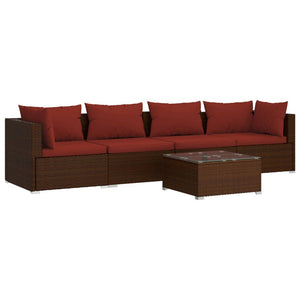 vidaXL 5 Piece Patio Lounge Set with Cushions Poly Rattan Brown