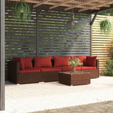 vidaXL 5 Piece Patio Lounge Set with Cushions Poly Rattan Brown