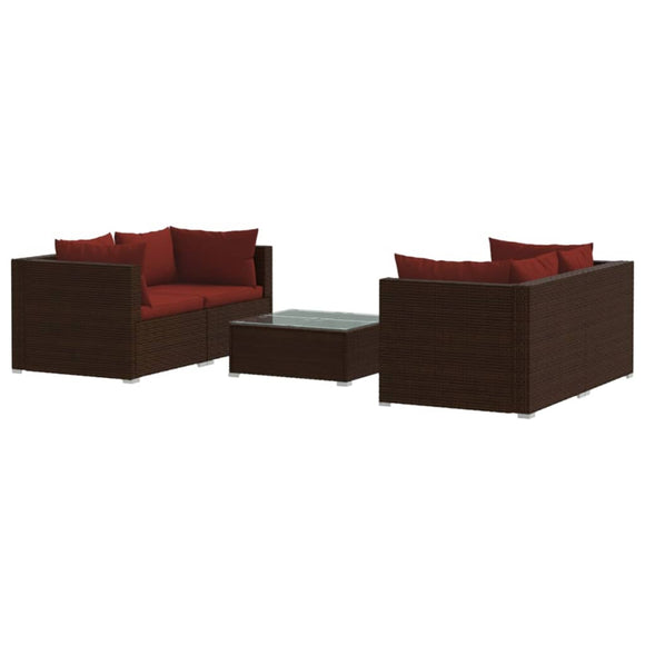 vidaXL 5-teiliges Terrassen-Lounge-Set mit Kissen Poly Rattan Braun