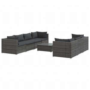 vidaXL 8-teiliges Terrassen-Lounge-Set mit Kissen Poly Rattan Grau