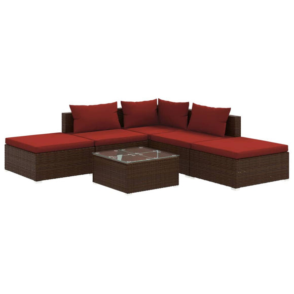 vidaXL 6-teiliges Terrassen-Lounge-Set mit Kissen Poly Rattan Braun