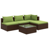 vidaXL 5-teiliges Terrassen-Lounge-Set mit Kissen Poly Rattan Braun