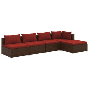 vidaXL 5 Piece Patio Lounge Set with Cushions Poly Rattan Brown