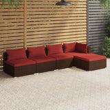 vidaXL 5 Piece Patio Lounge Set with Cushions Poly Rattan Brown