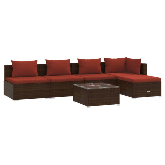 vidaXL 6-teiliges Terrassen-Lounge-Set mit Kissen Poly Rattan Braun