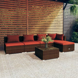 vidaXL 6 Piece Patio Lounge Set with Cushions Poly Rattan Brown