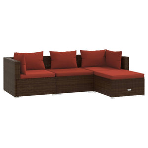 vidaXL 4 Piece Patio Lounge Set with Cushions Poly Rattan Brown