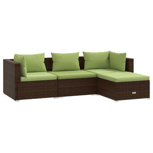 vidaXL 4 Piece Patio Lounge Set with Cushions Poly Rattan Brown