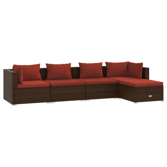 vidaXL 5 Piece Patio Lounge Set with Cushions Poly Rattan Brown