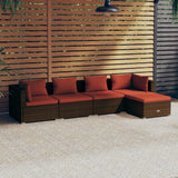 vidaXL 5 Piece Patio Lounge Set with Cushions Poly Rattan Brown