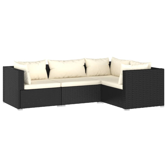 vidaXL 4-teiliges Terrassen-Lounge-Set mit Kissen Polyrattan Schwarz