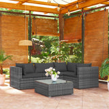 vidaXL 5-teiliges Terrassen-Lounge-Set mit Kissen Poly Rattan Grau