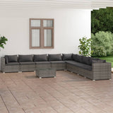 vidaXL 10-teiliges Terrassen-Lounge-Set mit Kissen Poly Rattan Grau