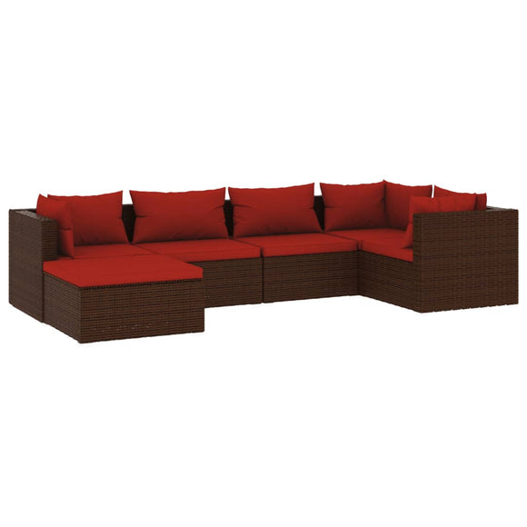 vidaXL 6-teiliges Terrassen-Lounge-Set mit Kissen Poly Rattan Braun