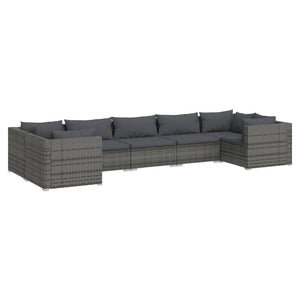 vidaXL 7-teiliges Terrassen-Lounge-Set mit Kissen Poly Rattan Grau