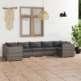 vidaXL 7-teiliges Terrassen-Lounge-Set mit Kissen Poly Rattan Grau