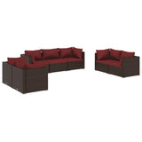 vidaXL 7 Piece Patio Lounge Set with Cushions Poly Rattan Brown