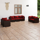 vidaXL 7-teiliges Terrassen-Lounge-Set mit Kissen Poly Rattan Braun