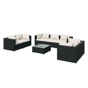 vidaXL 8-teiliges Terrassen-Lounge-Set mit Kissen Poly Rattan Schwarz