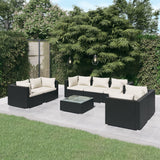 vidaXL 8 Piece Patio Lounge Set with Cushions Poly Rattan Black