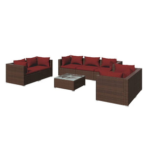 vidaXL 8 Piece Patio Lounge Set with Cushions Poly Rattan Brown