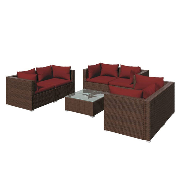 vidaXL 7 Piece Patio Lounge Set with Cushions Poly Rattan Brown