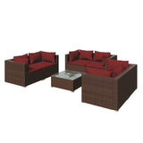 vidaXL 7 Piece Patio Lounge Set with Cushions Poly Rattan Brown