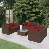 vidaXL 7-teiliges Terrassen-Lounge-Set mit Kissen Poly Rattan Braun