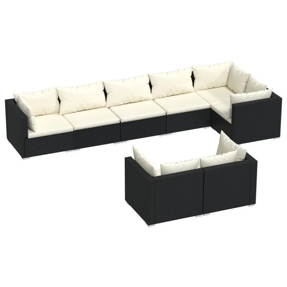 vidaXL 8-teiliges Garten-Lounge-Set mit Kissen Schwarz Polyrattan