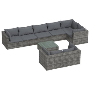 vidaXL 9 Piece Patio Lounge Set with Cushions Gray Poly Rattan