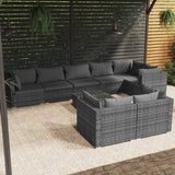 vidaXL 9-teiliges Terrassen-Lounge-Set mit Kissen Graues Polyrattan