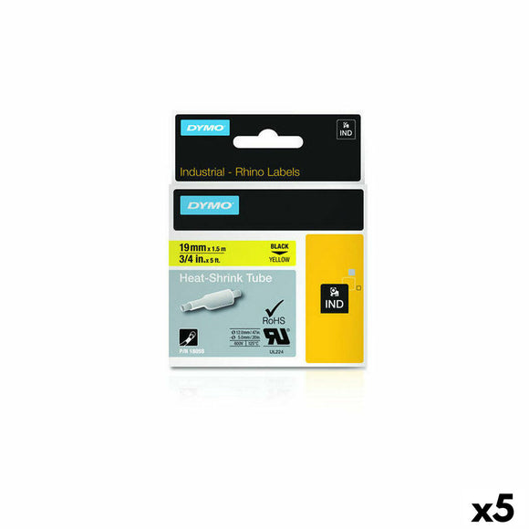 Laminated Tape for Labelling Machines Dymo 19 mm x 1,5 m Black Yellow (5 Units)-0